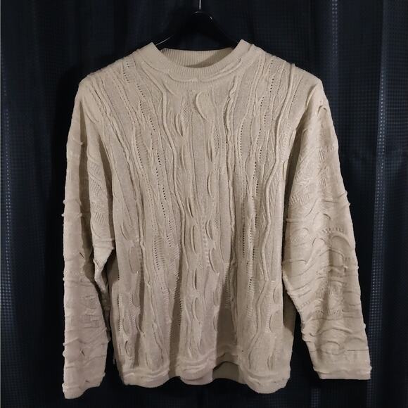 OSSINNE! GOLD AND GOLD METALLIC RANDOM PATTERN KNIT LONG SLEEVE SWEATER! SZ 4XL - Picture 2 of 11